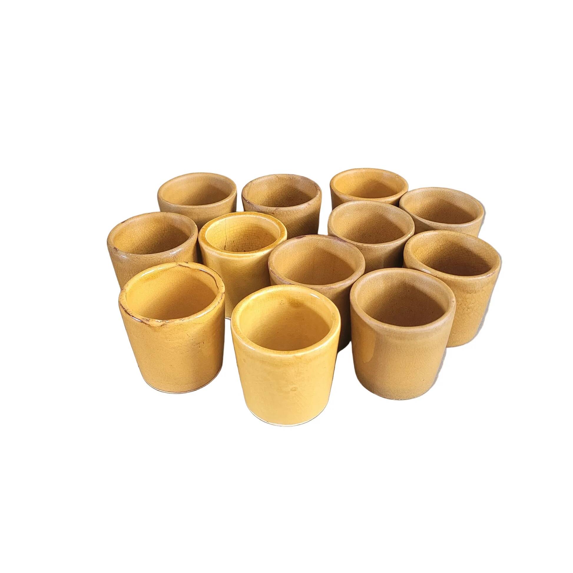 Set of 12 mustard ceramic cups