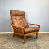 Lounge chair by Grete Jalk for Glostrup, teak and leather, 1960s