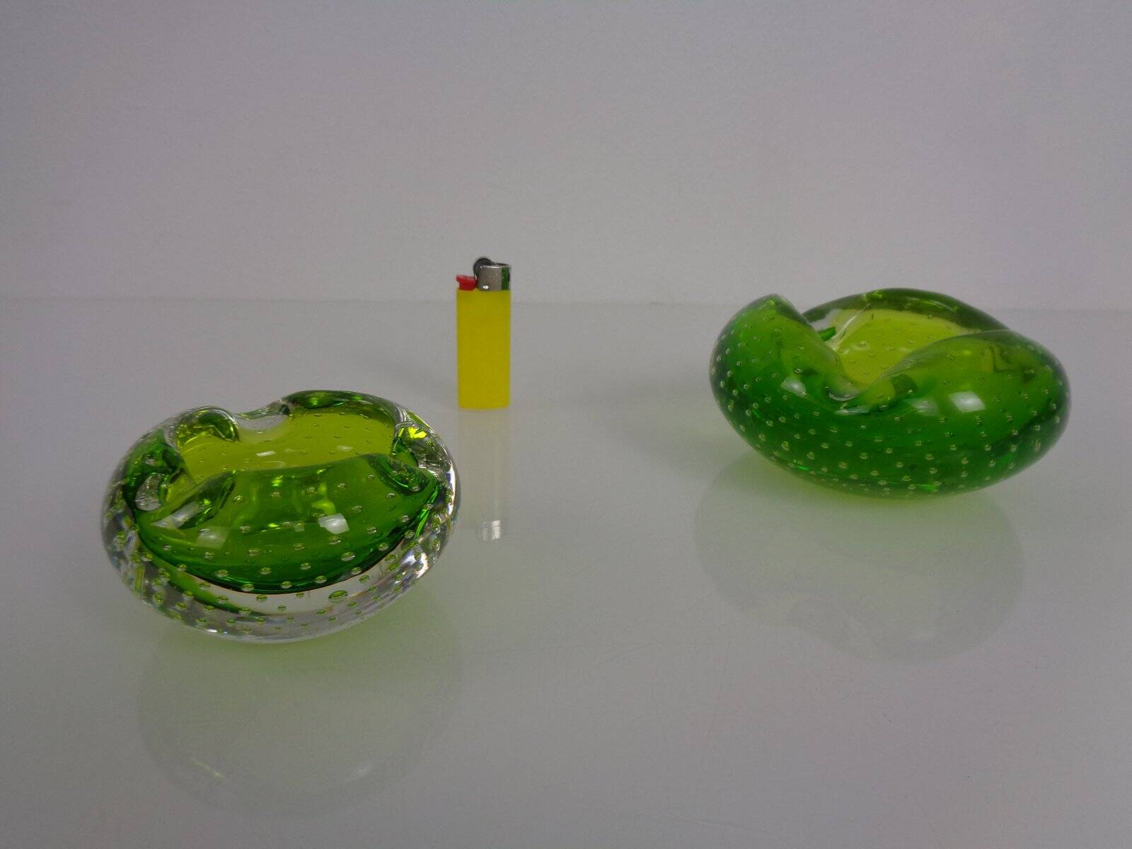 Green Sommerso Murano Glass Ashtrays, Italy, 1960s, Set of 2