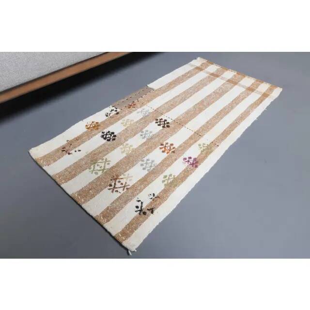 Vintage Turkish Oushak Handmade Wool Cotton Small Kilim Runner Rug 52x104