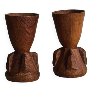 Pair of wooden egg cups