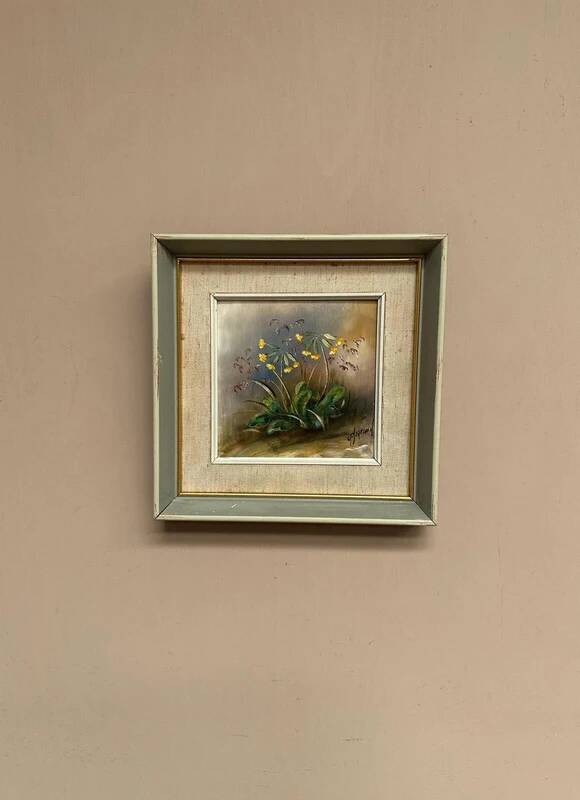 Mid-century oil on panel 'Flowers' by G. Sigrand, vintage & framed 24 × 24 cm