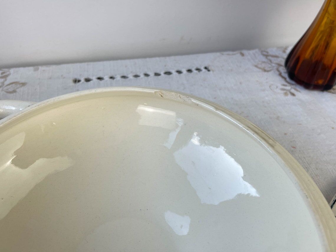 Vintage soup tureen, blue ironstone, Salins model, Castellane