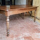 Old French farmhouse table in walnut, turned legs, waxed finish