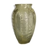 Old molded glass Vase yellow Style Art Deco Decoration Vintage