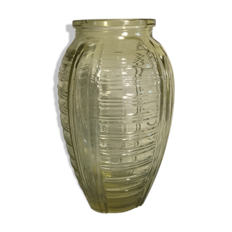 Old molded glass Vase yellow Style Art Deco Decoration Vintage