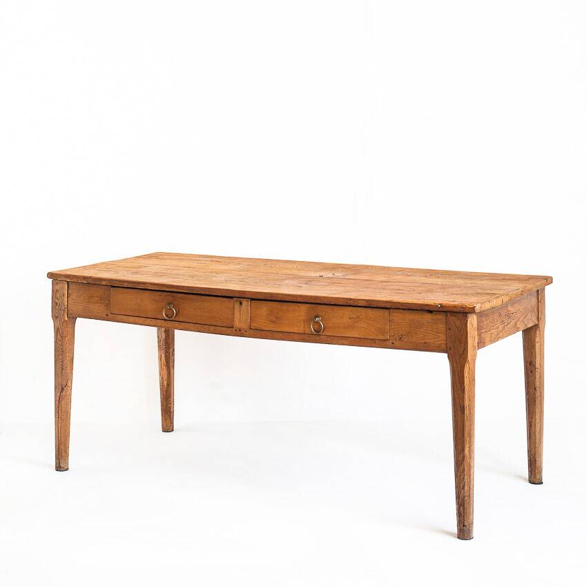Farmhouse table with two large drawers. Oak wood. France, 1940s-50s