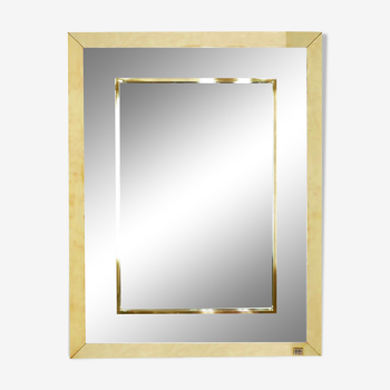 J.C. Mahey's white and brass laqué mirror 1970 70x90cm