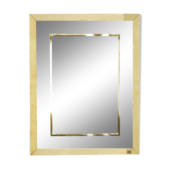 J.C. Mahey's white and brass laqué mirror 1970 70x90cm