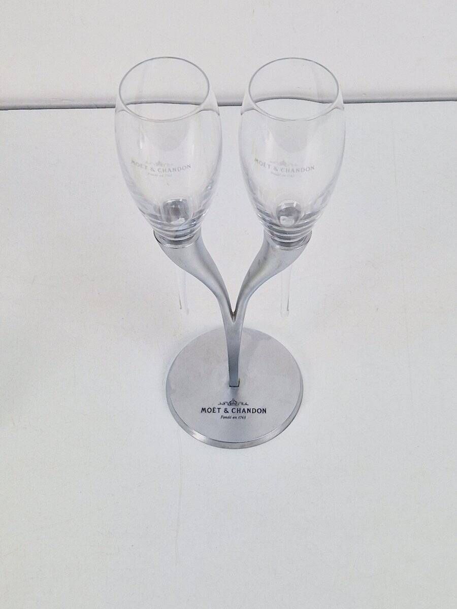 Crystal Champagne Flutes in Holder by Philippe Di Meo for Moët & Chandon, 1980s, Set of 2