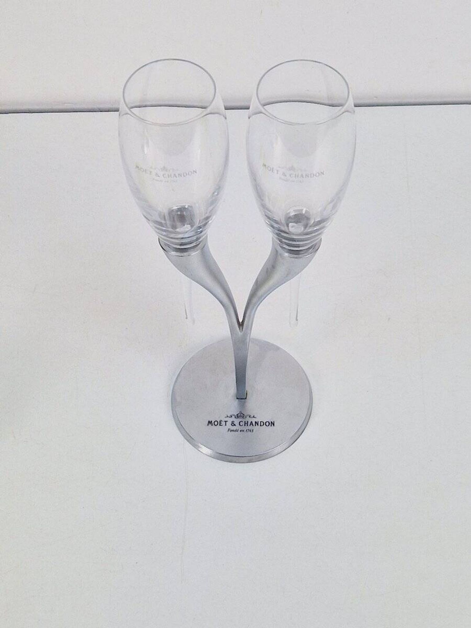 Crystal Champagne Flutes in Holder by Philippe Di Meo for Moët & Chandon, 1980s, Set of 2
