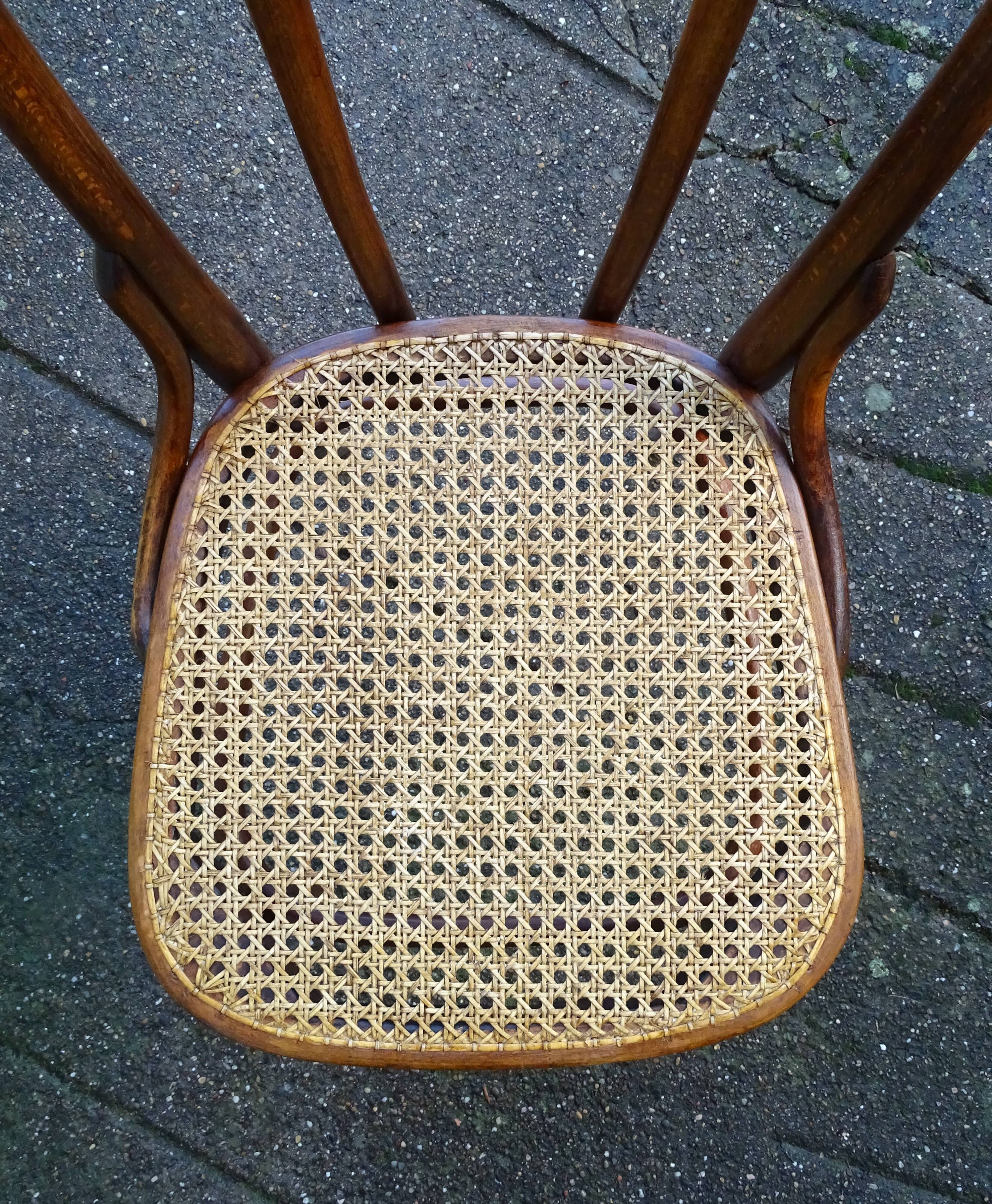 Fake pair of Kohn and Turpe tanned bistro chairs, circa 1900,