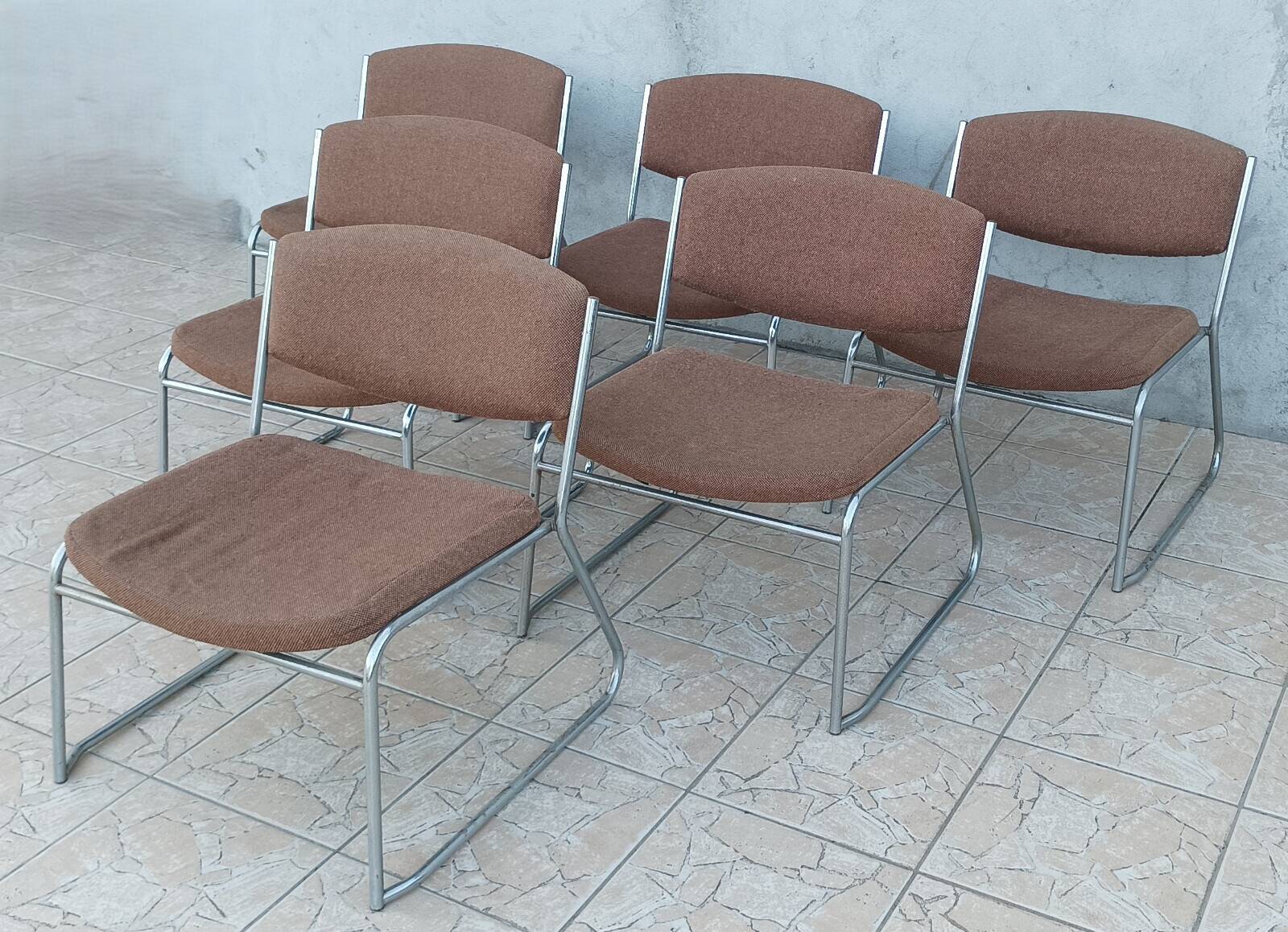 Set of 6 vintage low chrome metal chairs