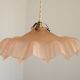 French Vintage 1930s Pink Frilled Glass Shade Hanging Light Brass Fittings