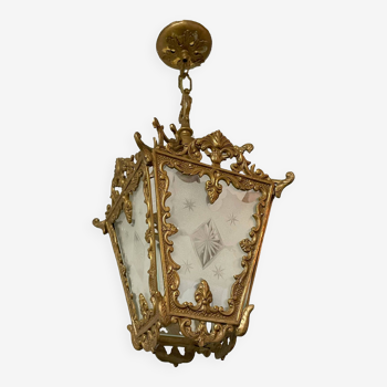 Lustre lanterne ancienne en bronze style Louis XV