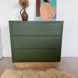Vintage olive green chest of drawers with striped base