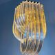 Long mid-century curved Lucite ribbon chandelier in brass, Italy