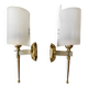 Pair of gold steel wall lamps, plexi and pleated plastic shades 60s-70s
