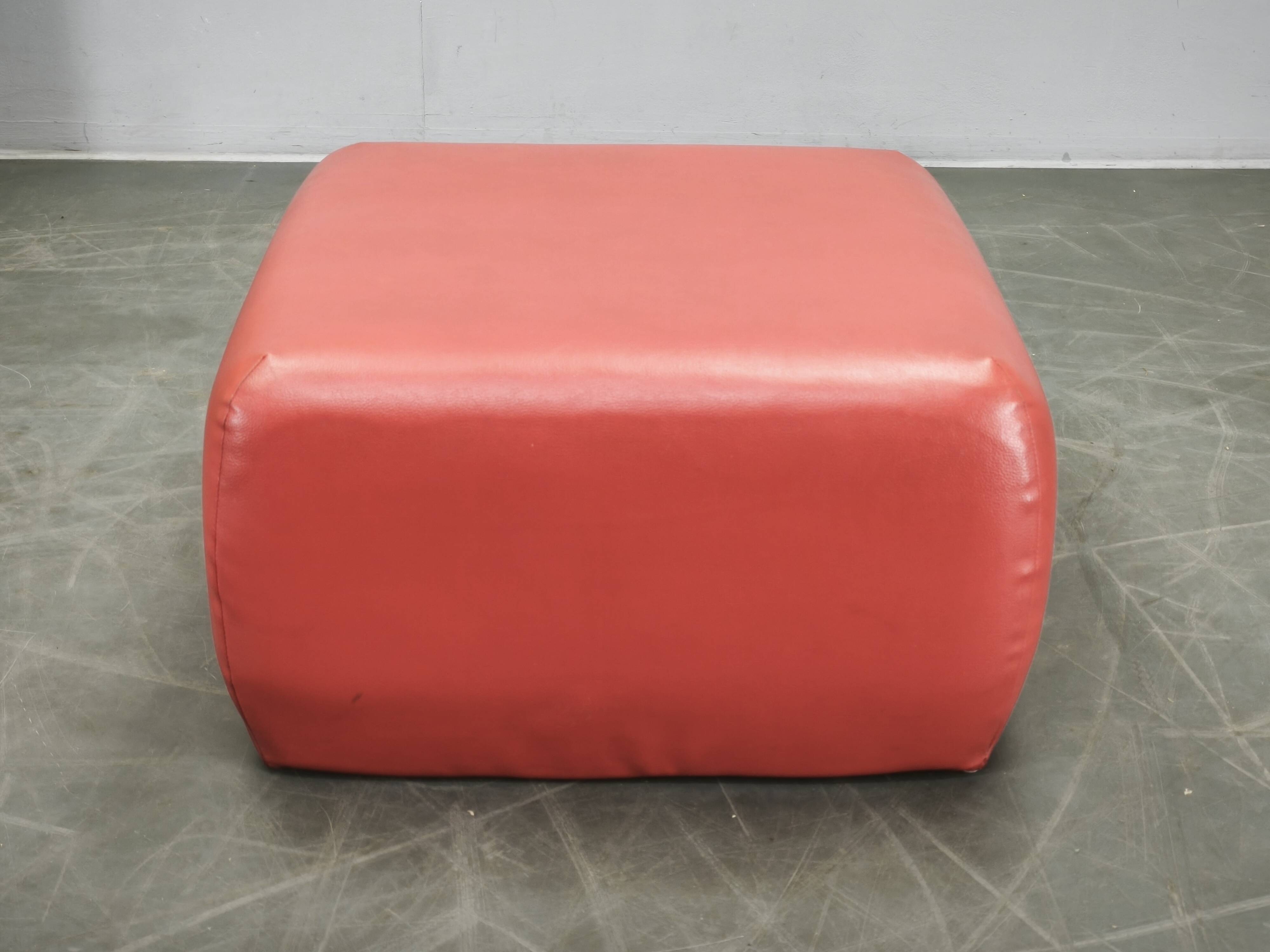 1980s Italian Postmodern Red Faux Leather Pouf Ottoman