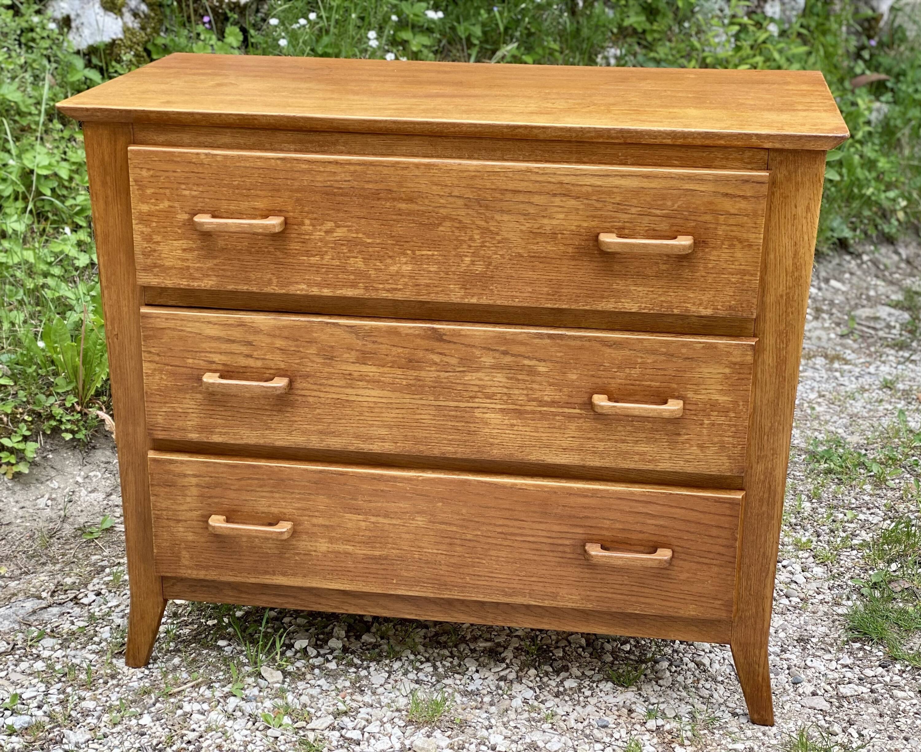 Commode pieds compas vintage 1960 bois clair