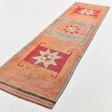 Red & Green Turkish Vintage Runner Rug, 93x342Cm