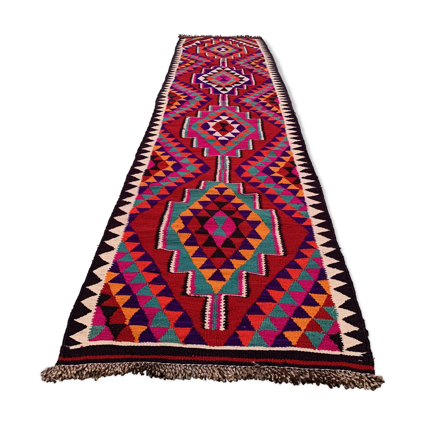 Old turkish kilim runner 367x86 cm