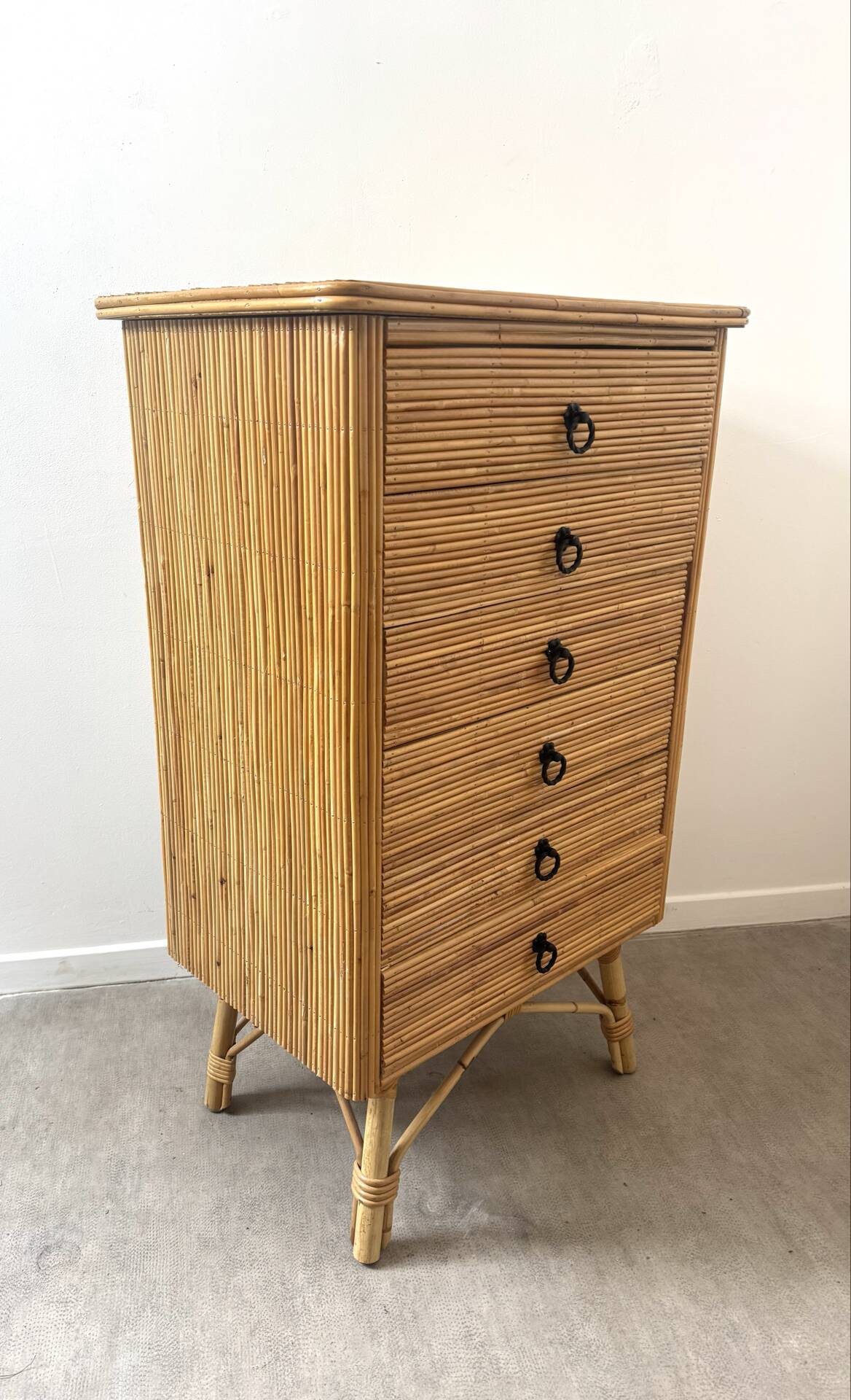 Vintage rattan chest of drawers by Audoux Minet