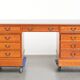 Classic wooden desk in English style with 4 drawers and a blue leather top