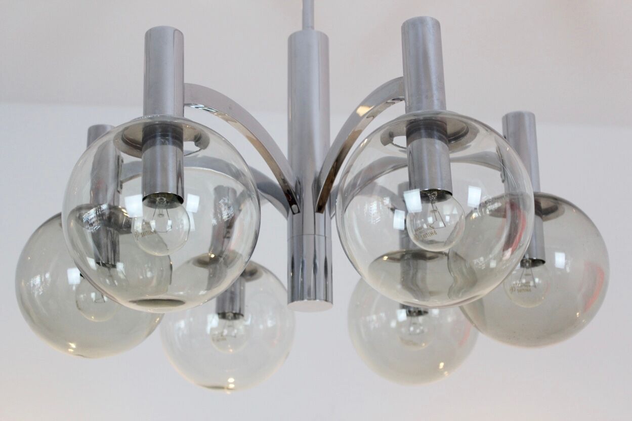 Chrome and glass vintage by Kaiser lights chandelier