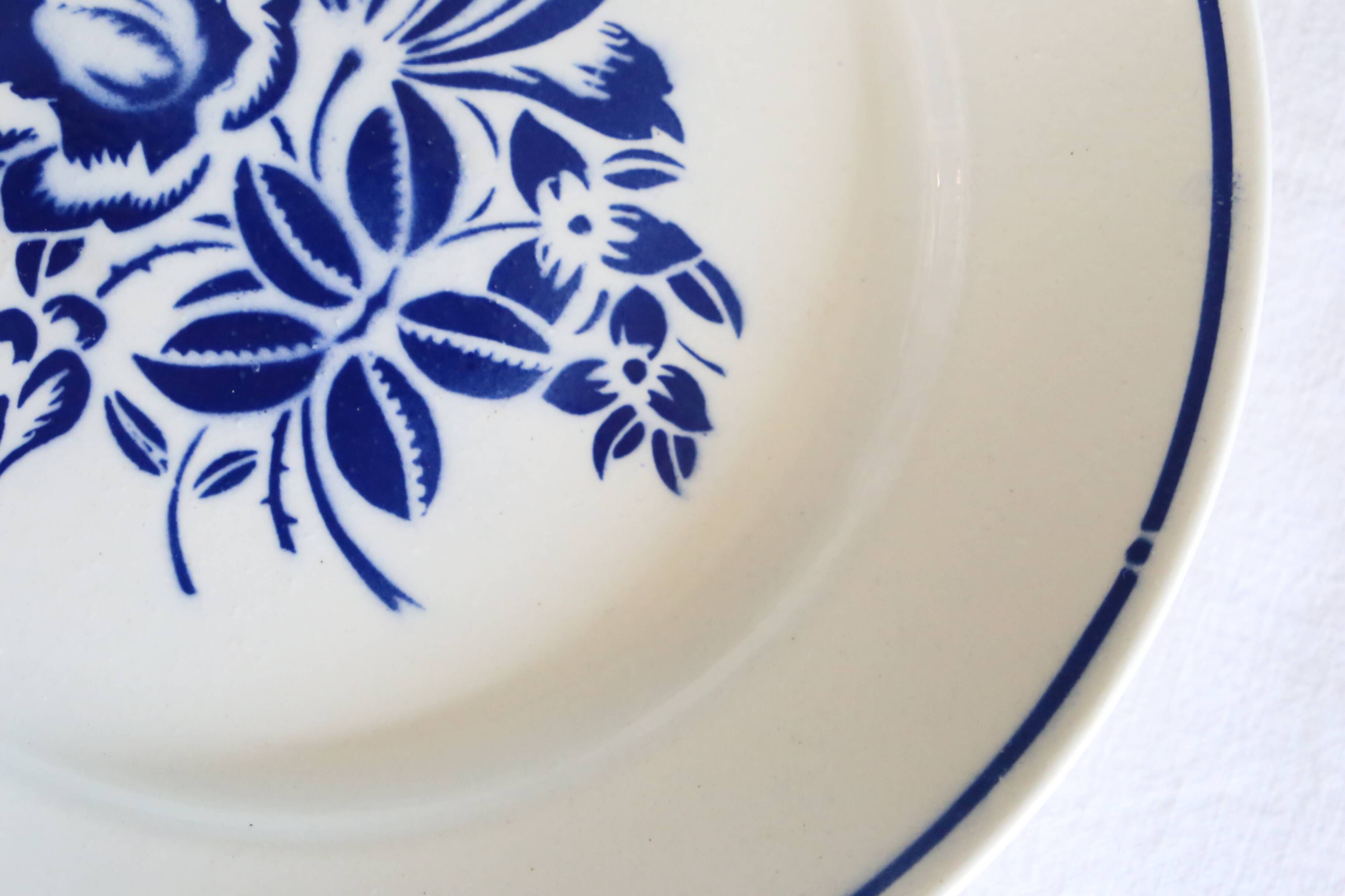 Set of 6 Badonviller flat plates, vintage French, authentic, rare, countryside