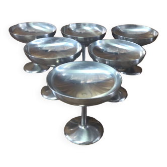 Series of 6 ice cream cups guy degrenne stainless steel made in france vintage #a371
