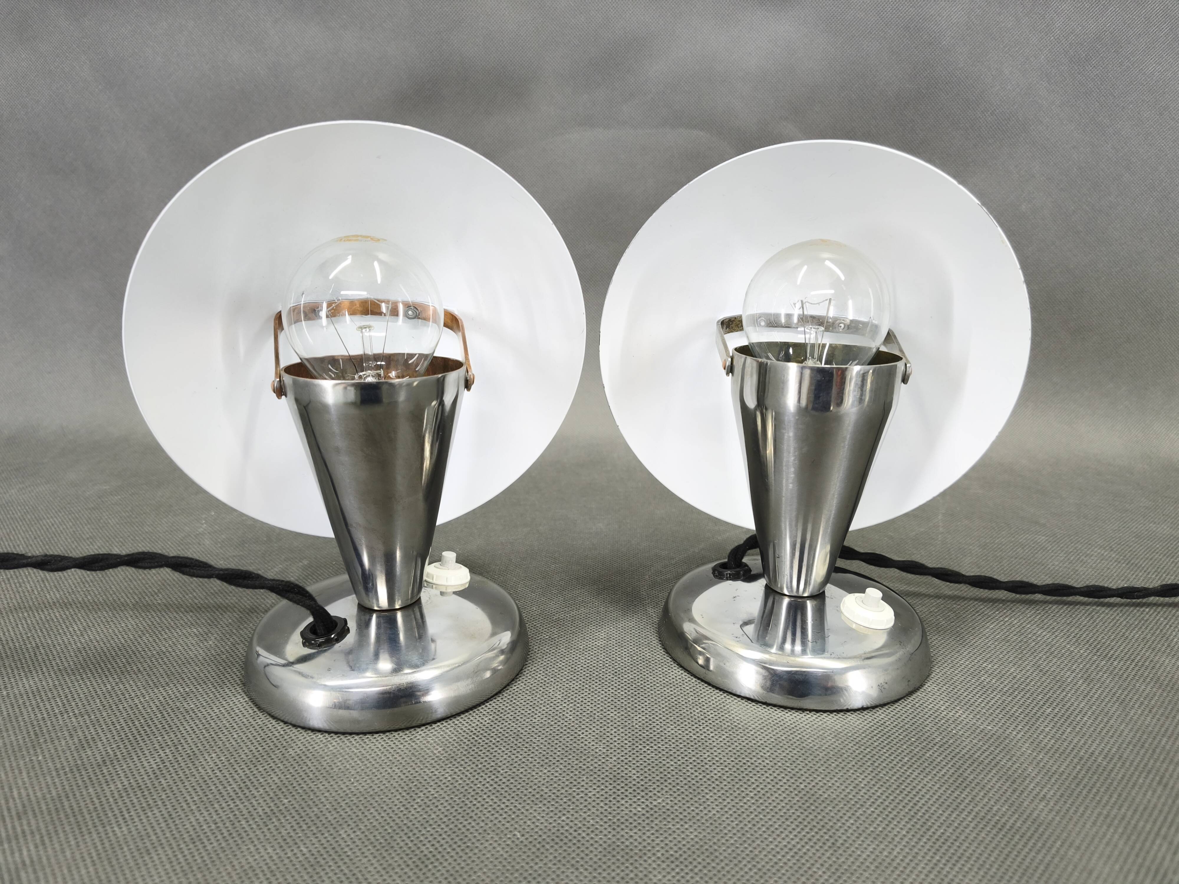 Pair Bauhaus Chrome Adjustable Table Lamps, 1930s Czechoslovakia