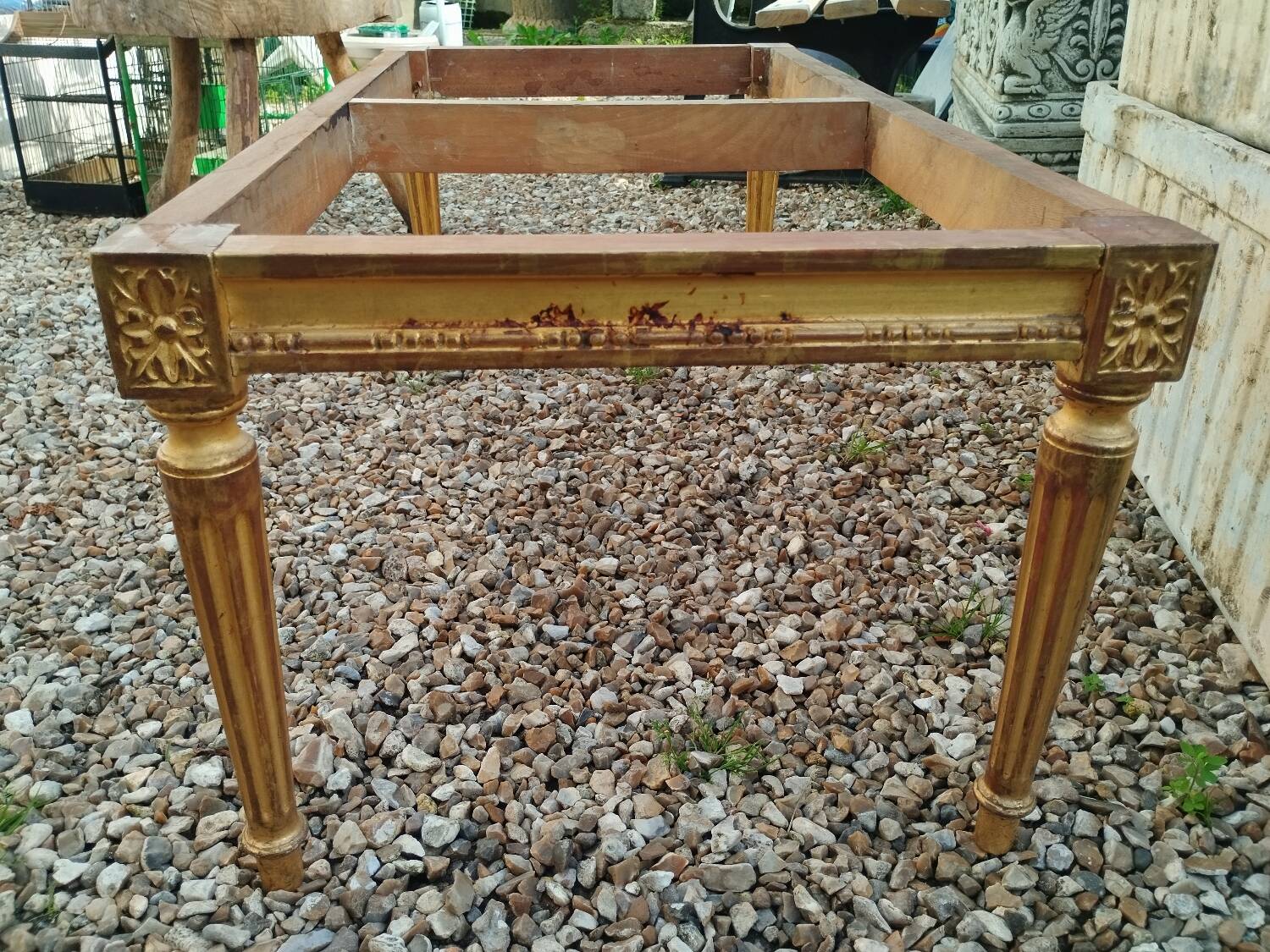 Louis XVI style coffee table in old gilded wood with marble top