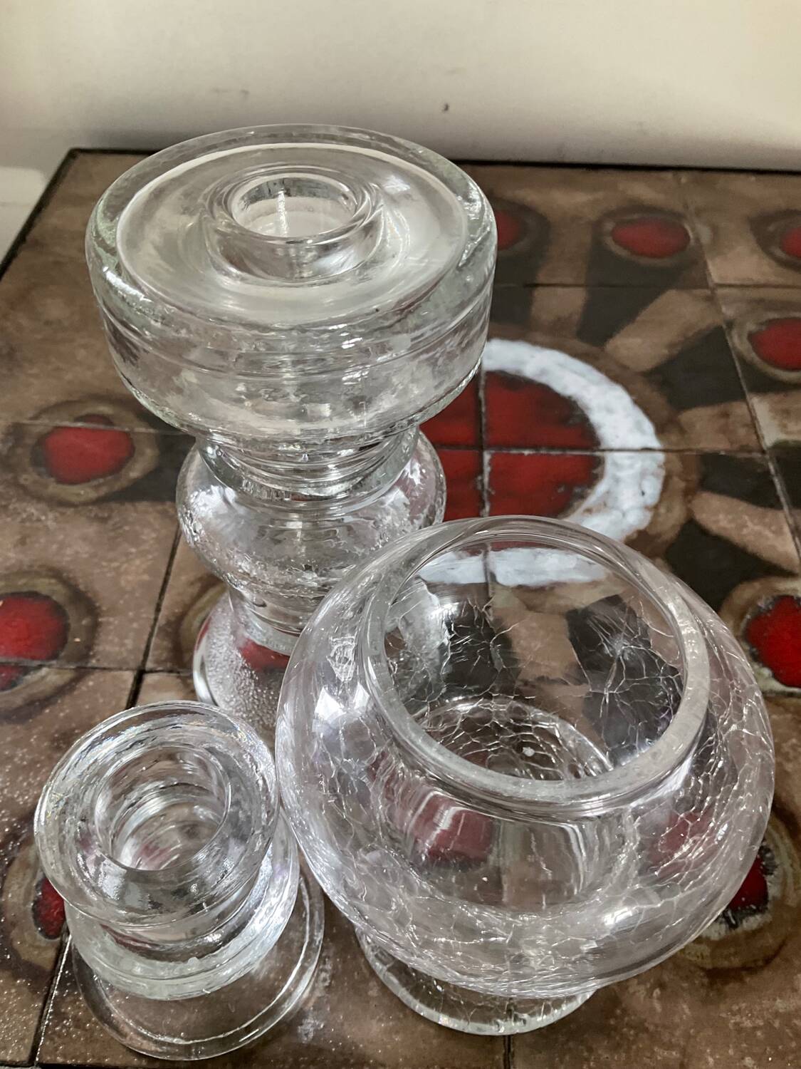 Trio of vintage molded glass candlesticks