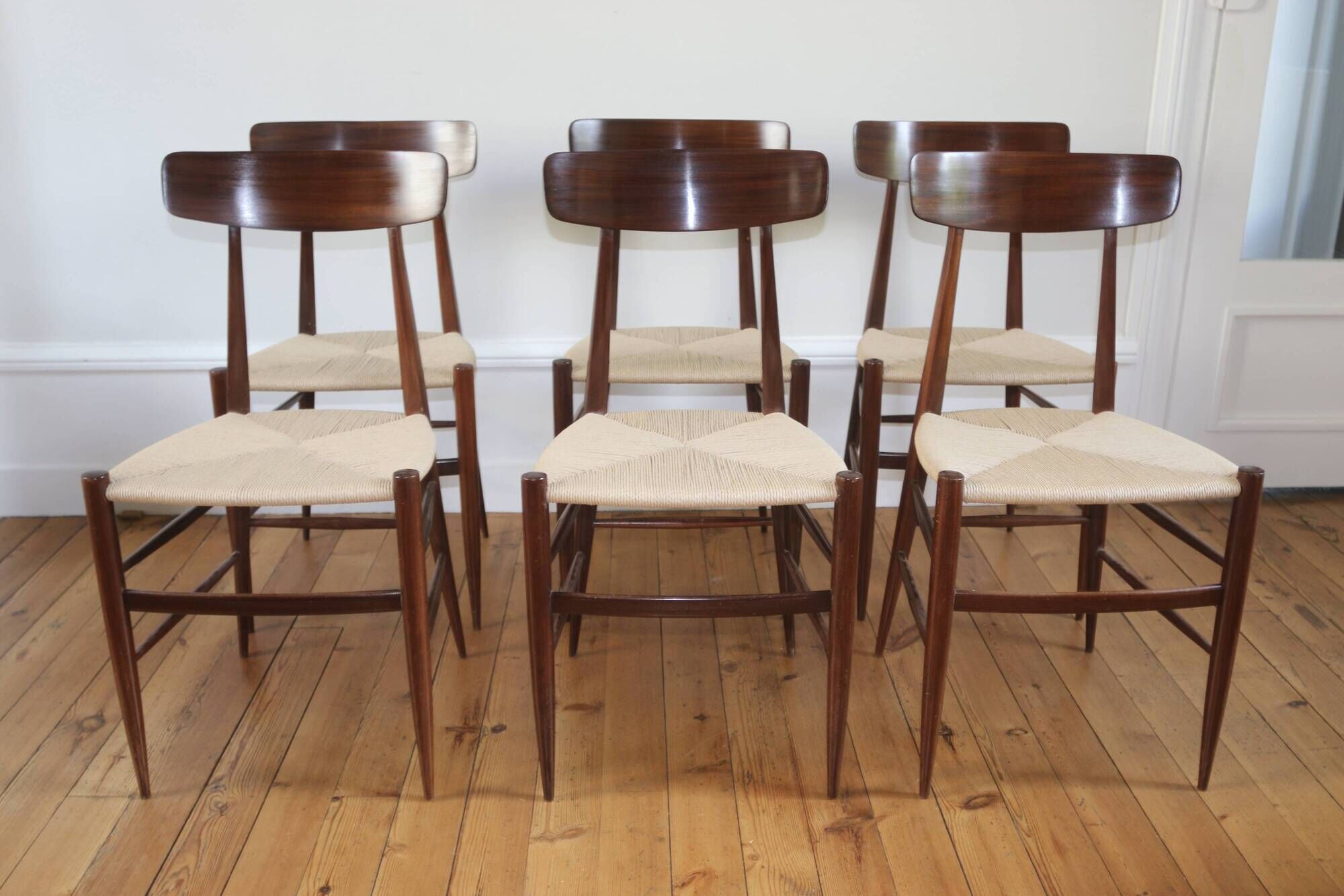 Rare set of 6 vintage Italian rope chairs by Eredi Marelli, 1950
