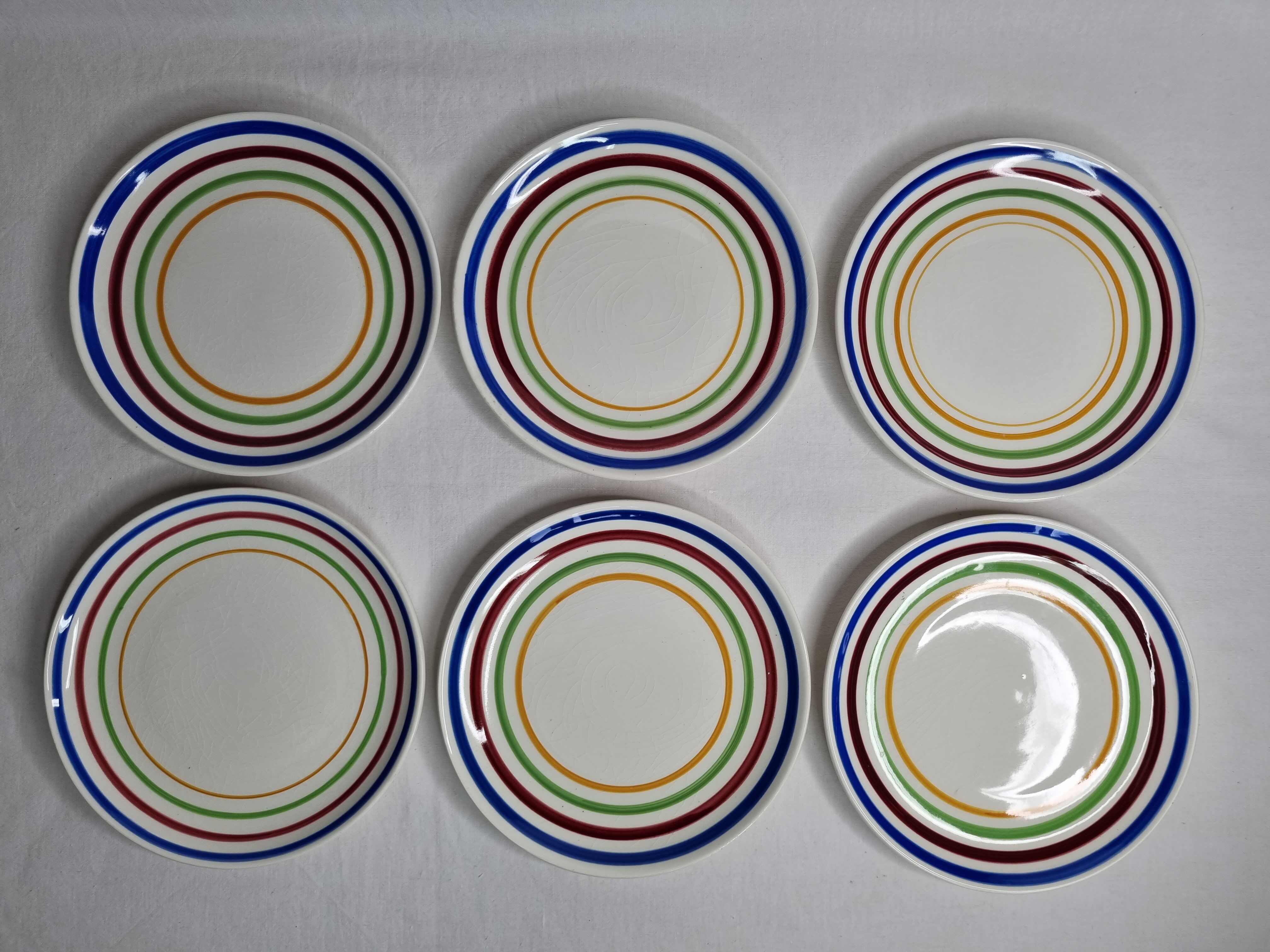 Dessert set, six dessert plates in Gien earthenware, 19 cm