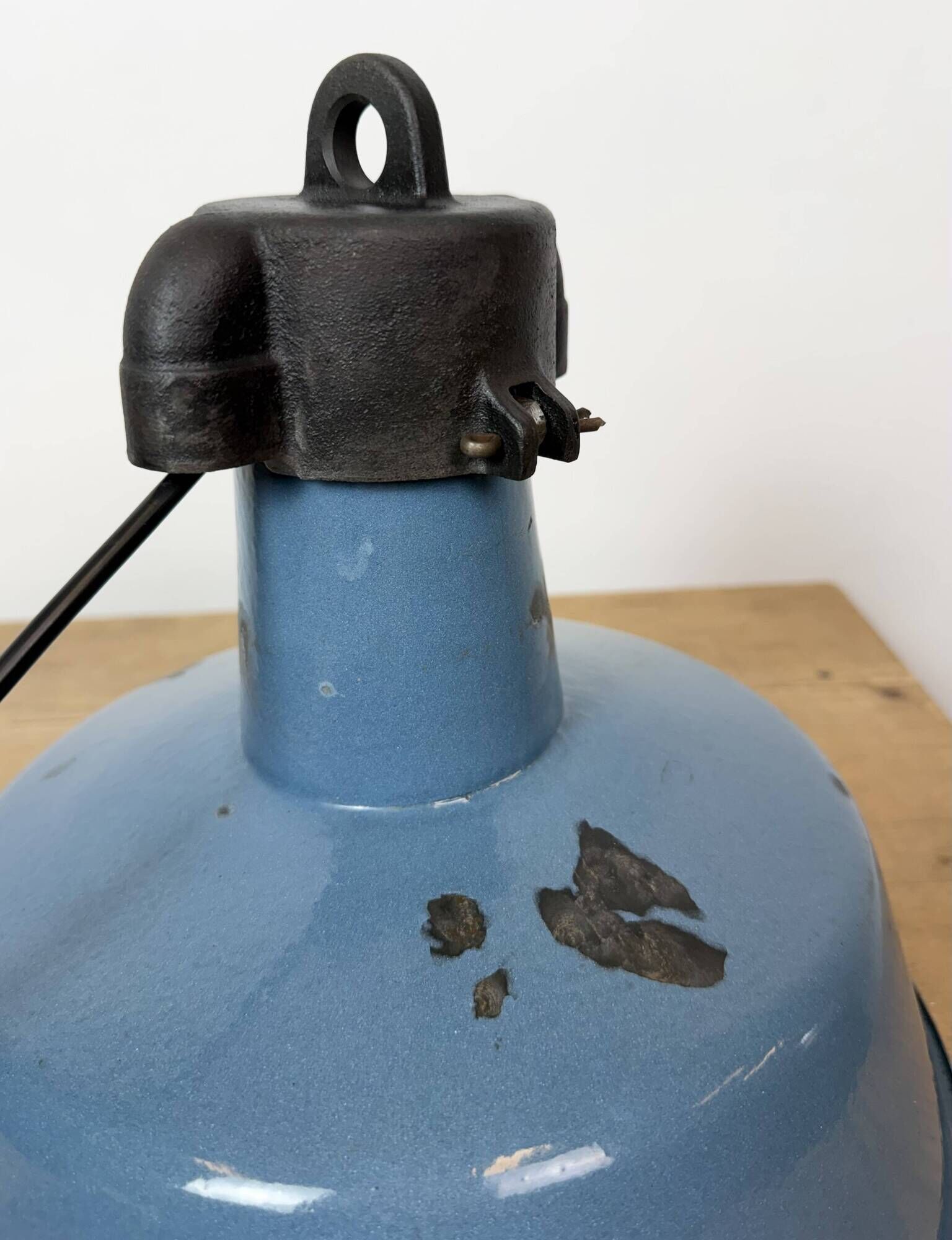 Industrial Blue Enamel Factory Lamp with Cast Iron Top, 1960s