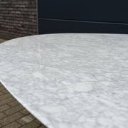 Original Knoll Tulip oval dining table (244cm) in Carrara marble.
