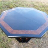 Octagonal table paul michel lacquered black and elm magnifying glass