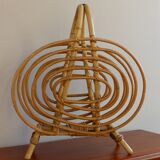 Magazine rack, wicker and rattan of the 1960