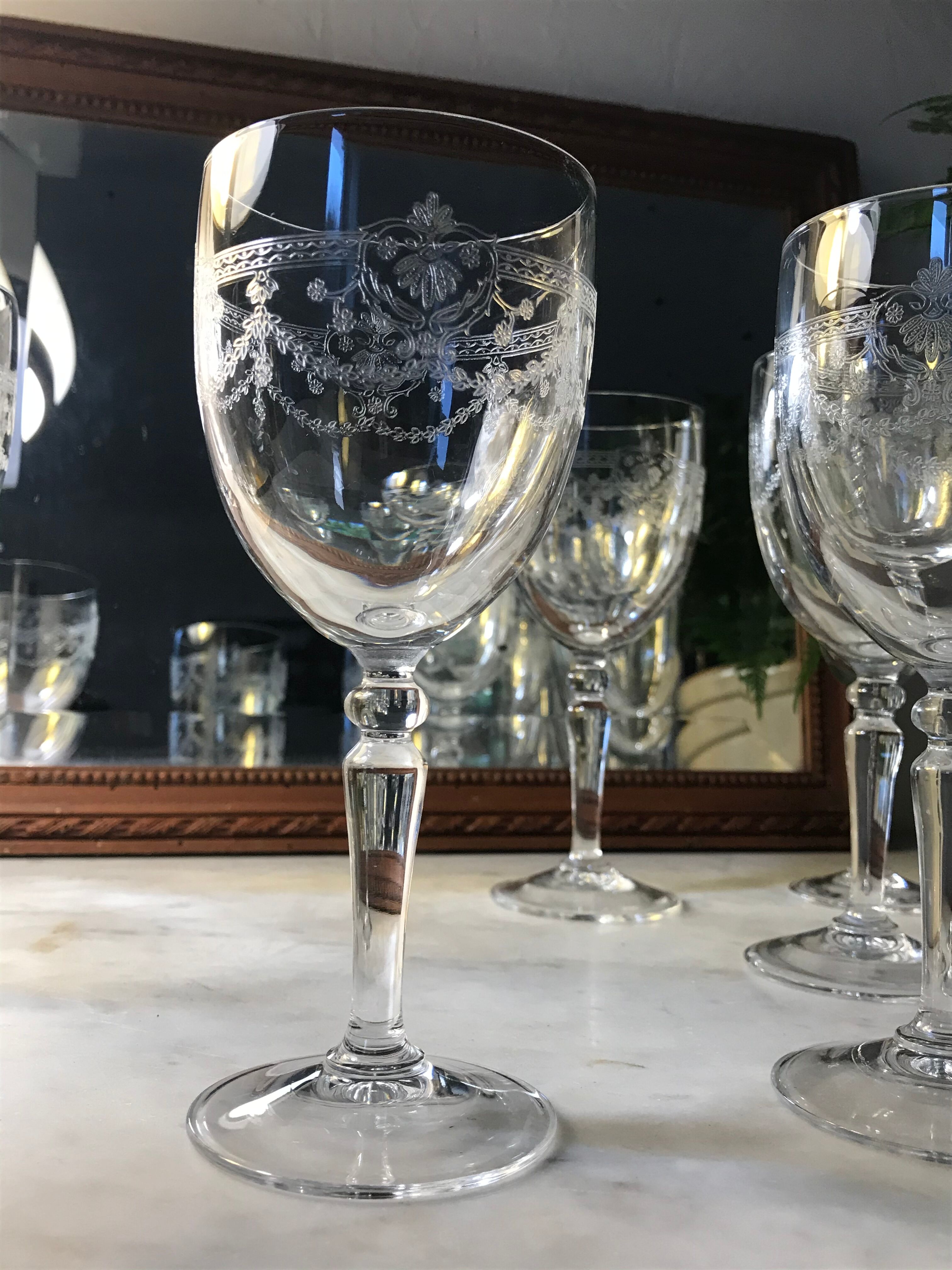 Six crystal wine glasses