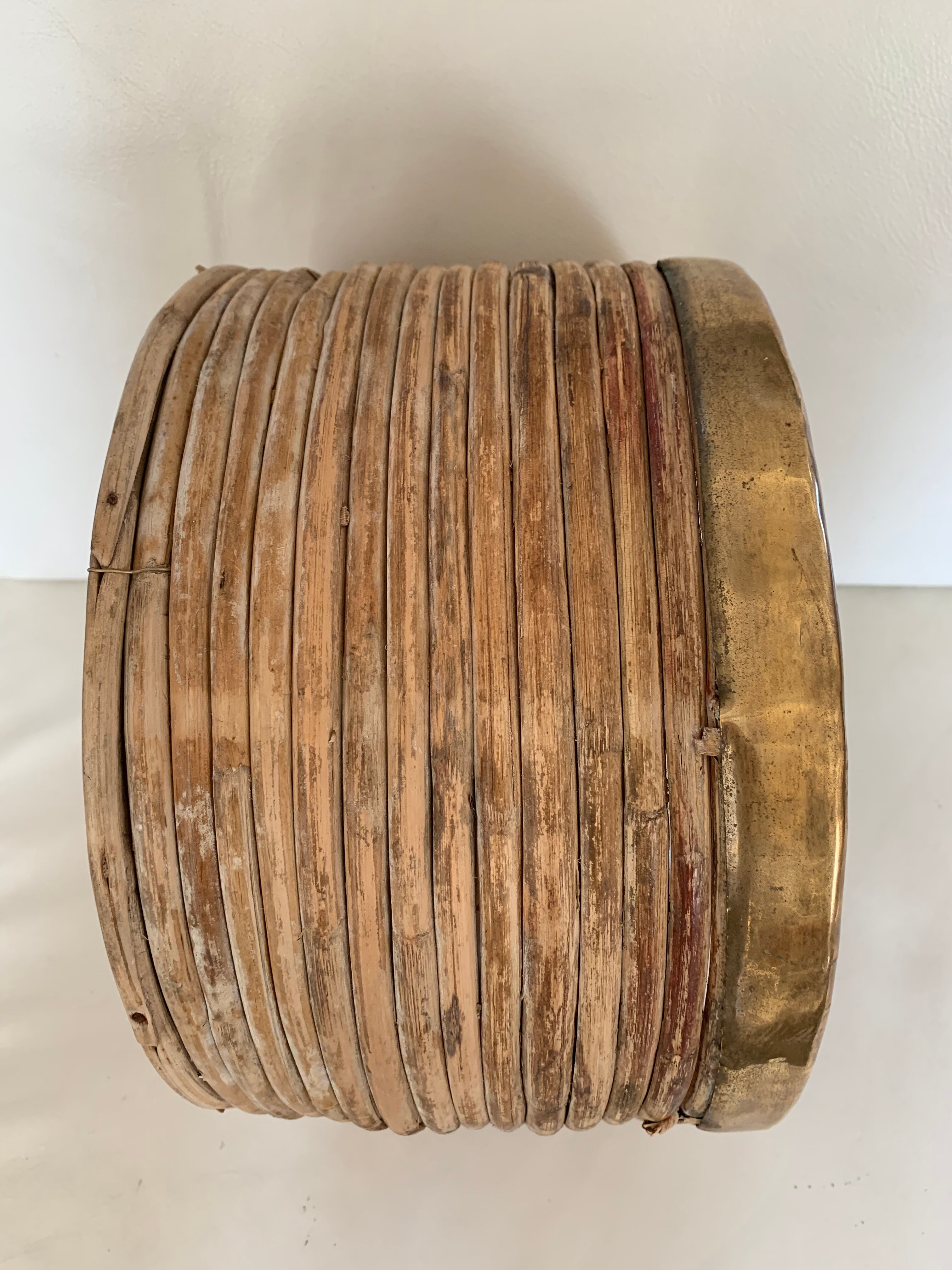 Rattan and brass basket