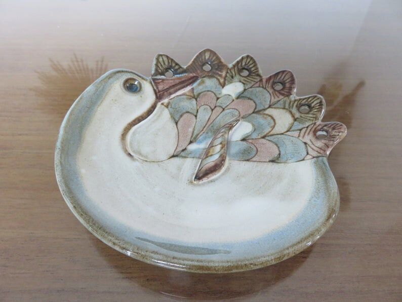 Empty ceramic pocket signed " bird " 60s 70s