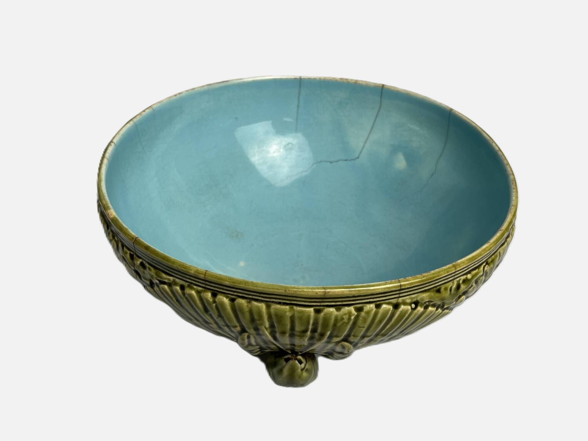 Art Nouveau, barbotine bowl Sarreguemines crayfish late 19th century