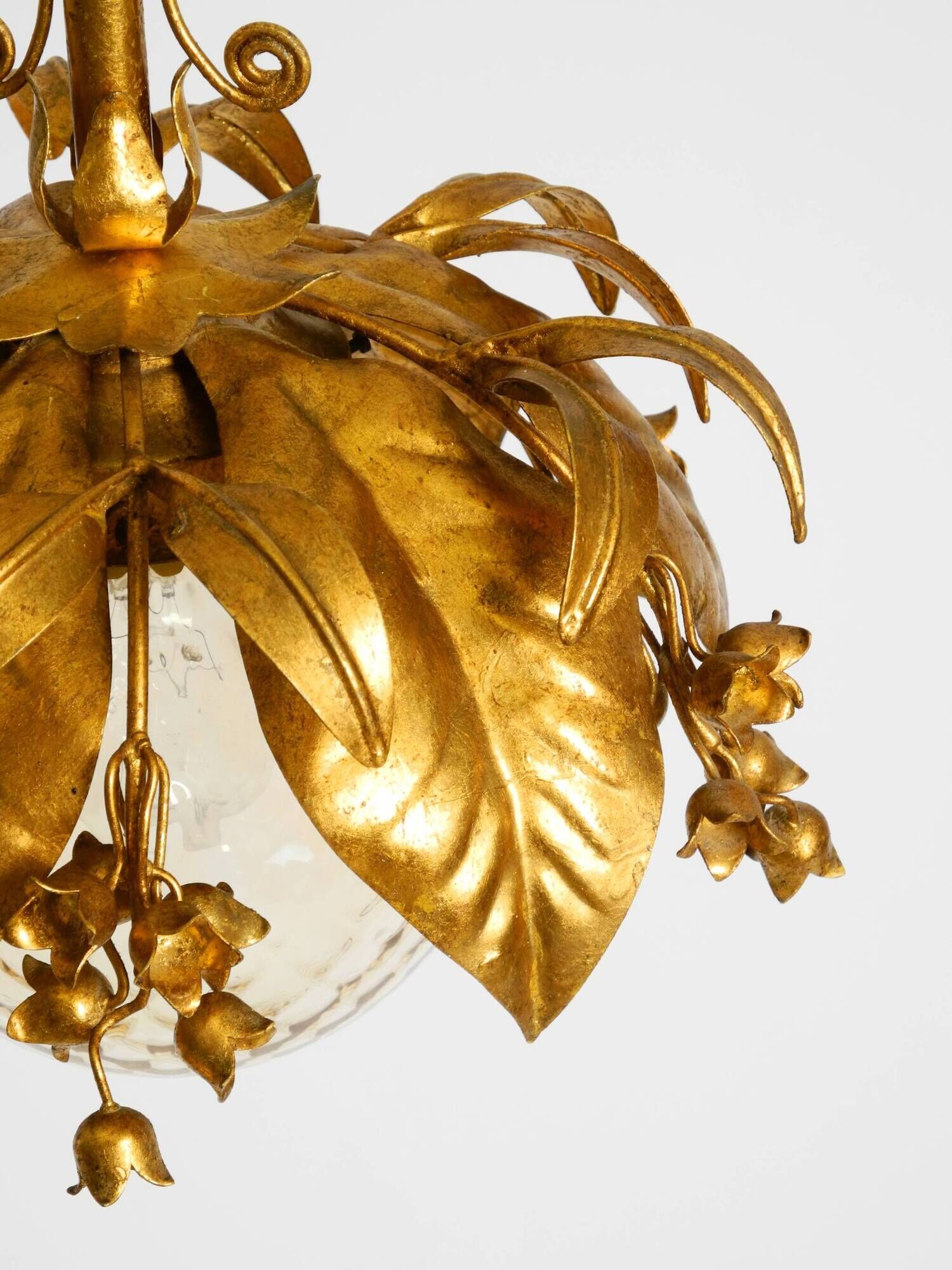 1970s gold-plated metal pendant lamp with a glass sphere by Hans Kögl