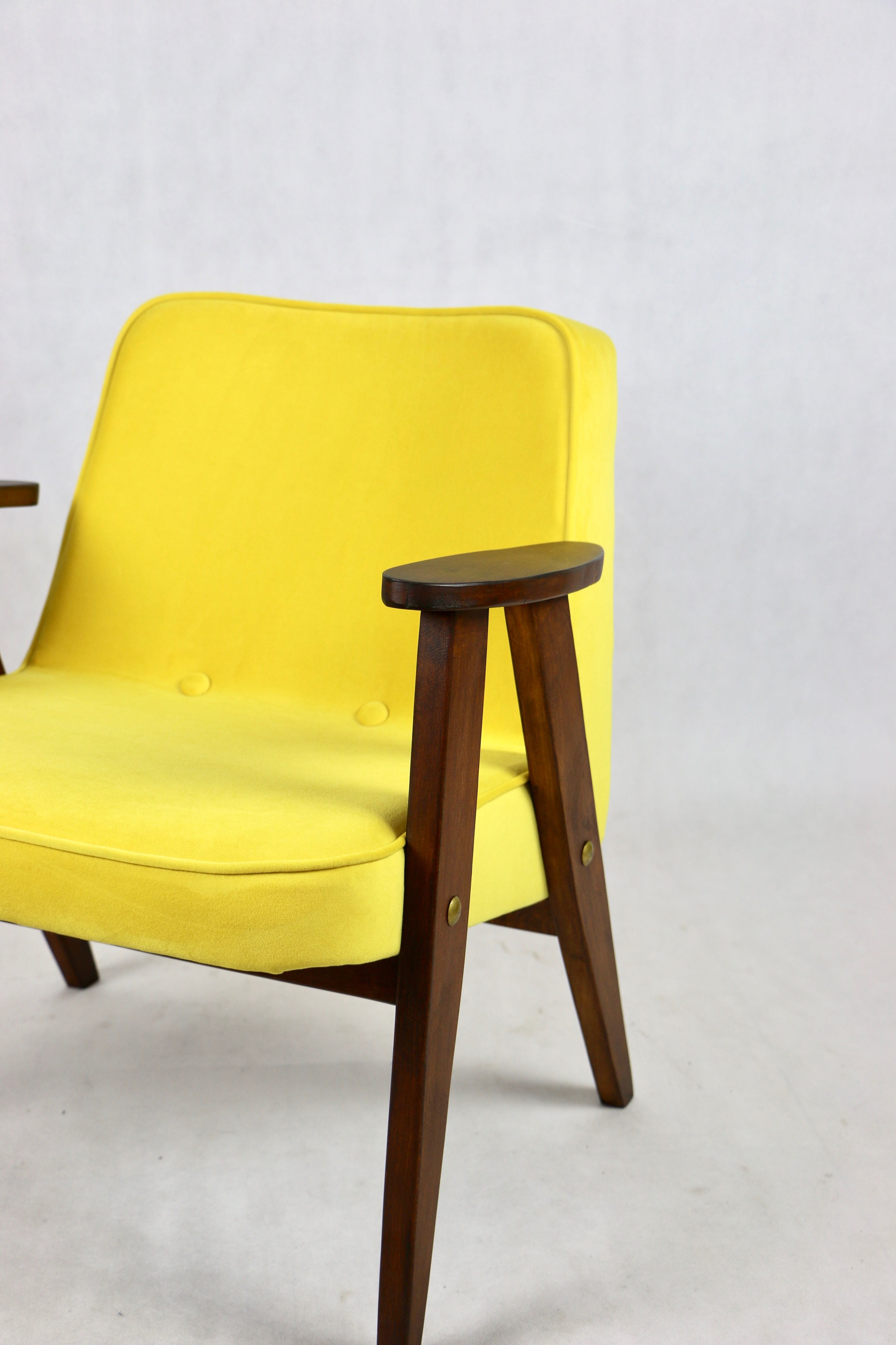366 armchair in yellow velvet by Józef Chierowski, 1970s