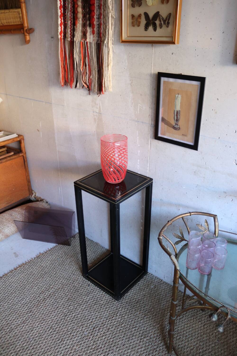 Black pedestal table Pierre Vandel 80s/90s