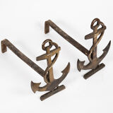 Pair of bronze chenets circa 1950