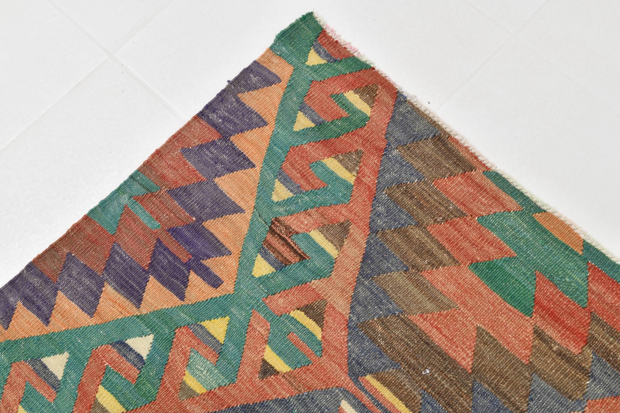 6x10 Green & Purple Vintage Kilim Rug, Modern Oushak Rug, 181x291Cm