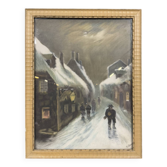 G.Boizot: French school painting "Winter night" dated 1928